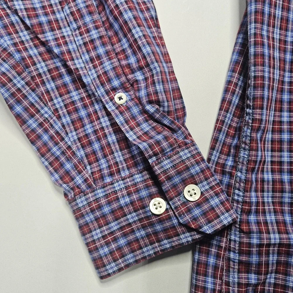 Banana Republic Mens Large L Button Down Shirt Soft Wash Plaid Long Sleeve Blue